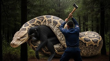 Brave Heroes Save Black Monkey from a giant Python Attack #funny #animals #monkey 