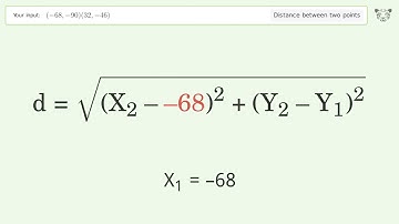 Find the distance between two points p1 (-68,-90) and p2 (32,-46): Step-by-Step Video Solution
