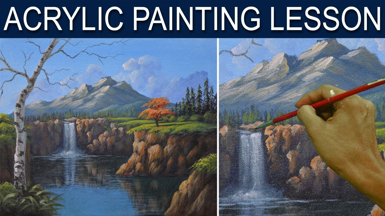 Acrylic Landscape Painting Tutorial The Waterfall in the ...