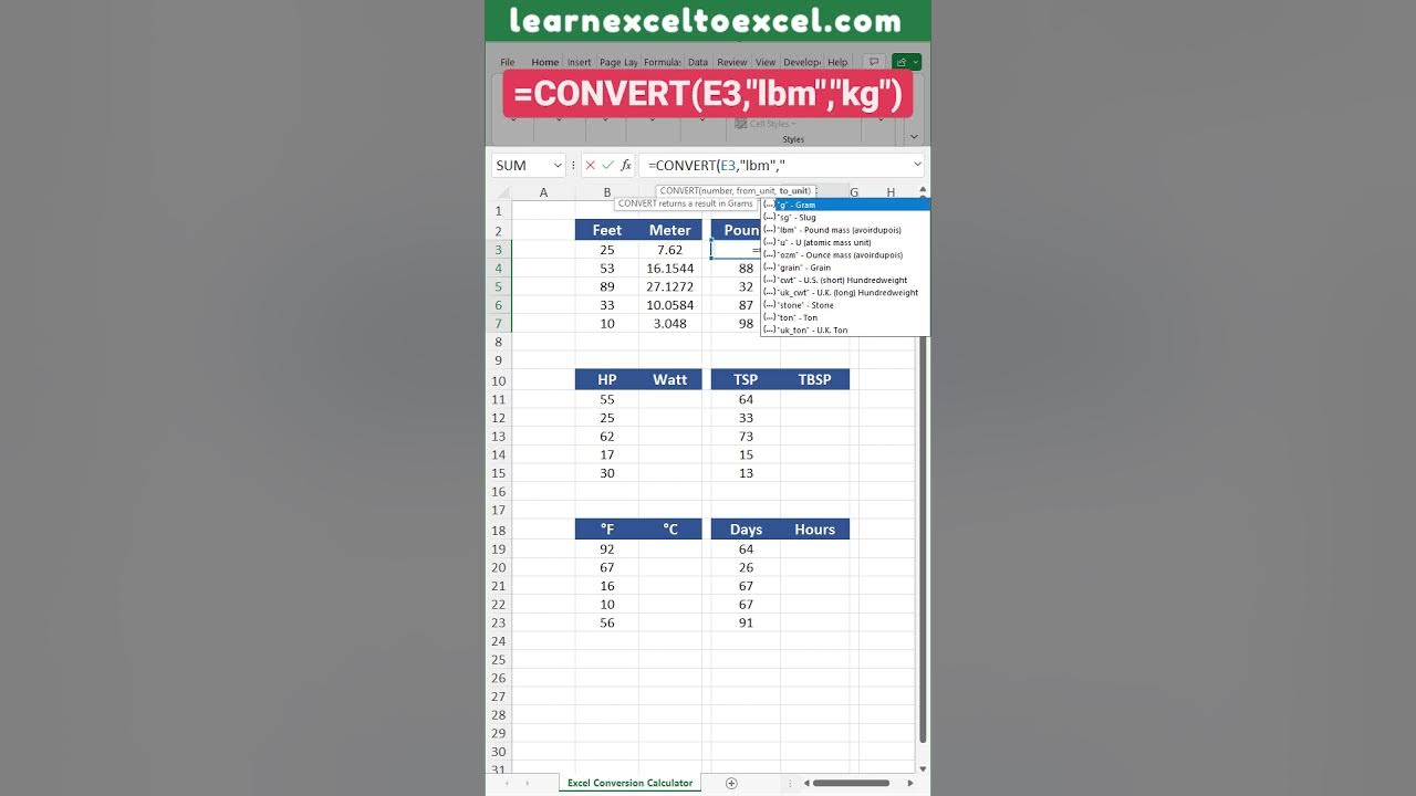 Excel CONVERT Function Convert Measurement Units in Excel Make Unit