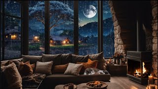 Quaint Rustic Thunderstorm with Cat: Cozy Cabin Bliss with Lightning and Fireplace Views