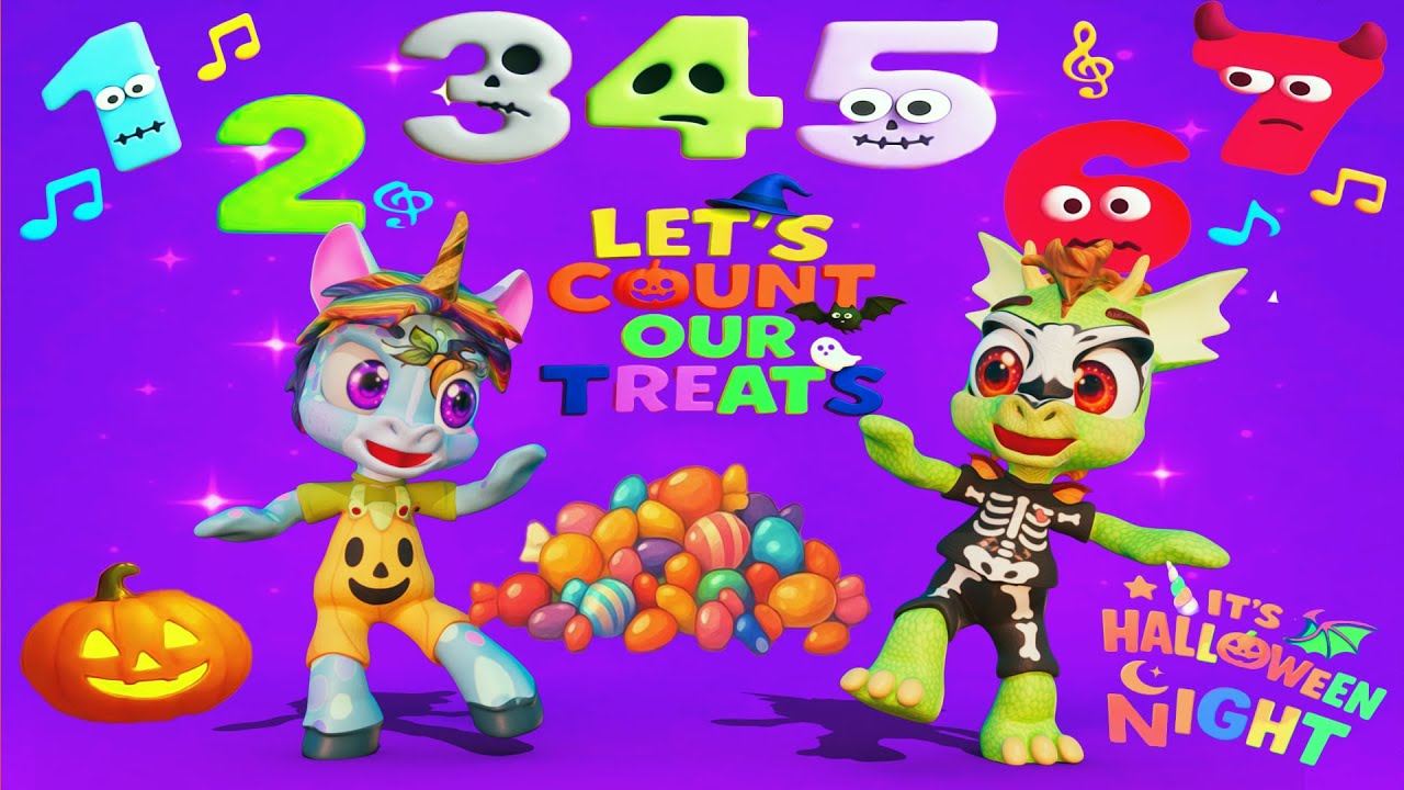 Unicorn & Dragon Halloween Counting Song | Learn Numbers 1–7 for Kids