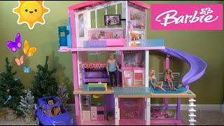 Barbie and Ken NEW Dream House Story with Barbie Sisters in Barbie House with Water Slide and Pool