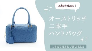 美品　レザージュエルズ オーストリッチ バッグ ベアーキーホルダー　ポーチ付き オーストリッチ 二本手ハンドバッグ ウィンターホワイト