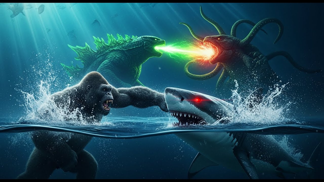 KING KONG and GODZILLA vs. THE GREAT WHITE SHARKS and Giant sea monster Ultimate Battle Deep in Sea