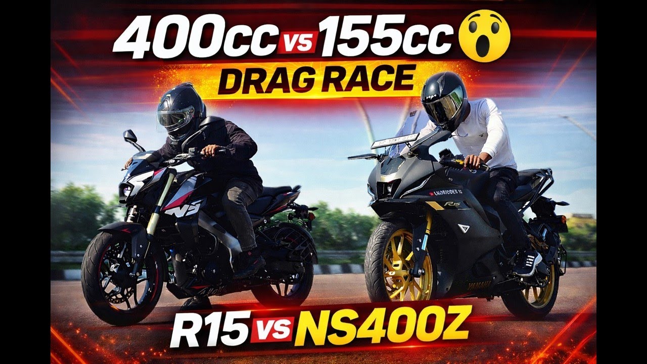 Yamaha R15 V4 vs Pulsar NS 400Z Drag Race🔥155cc vs 400cc Real Speed Test 🚀