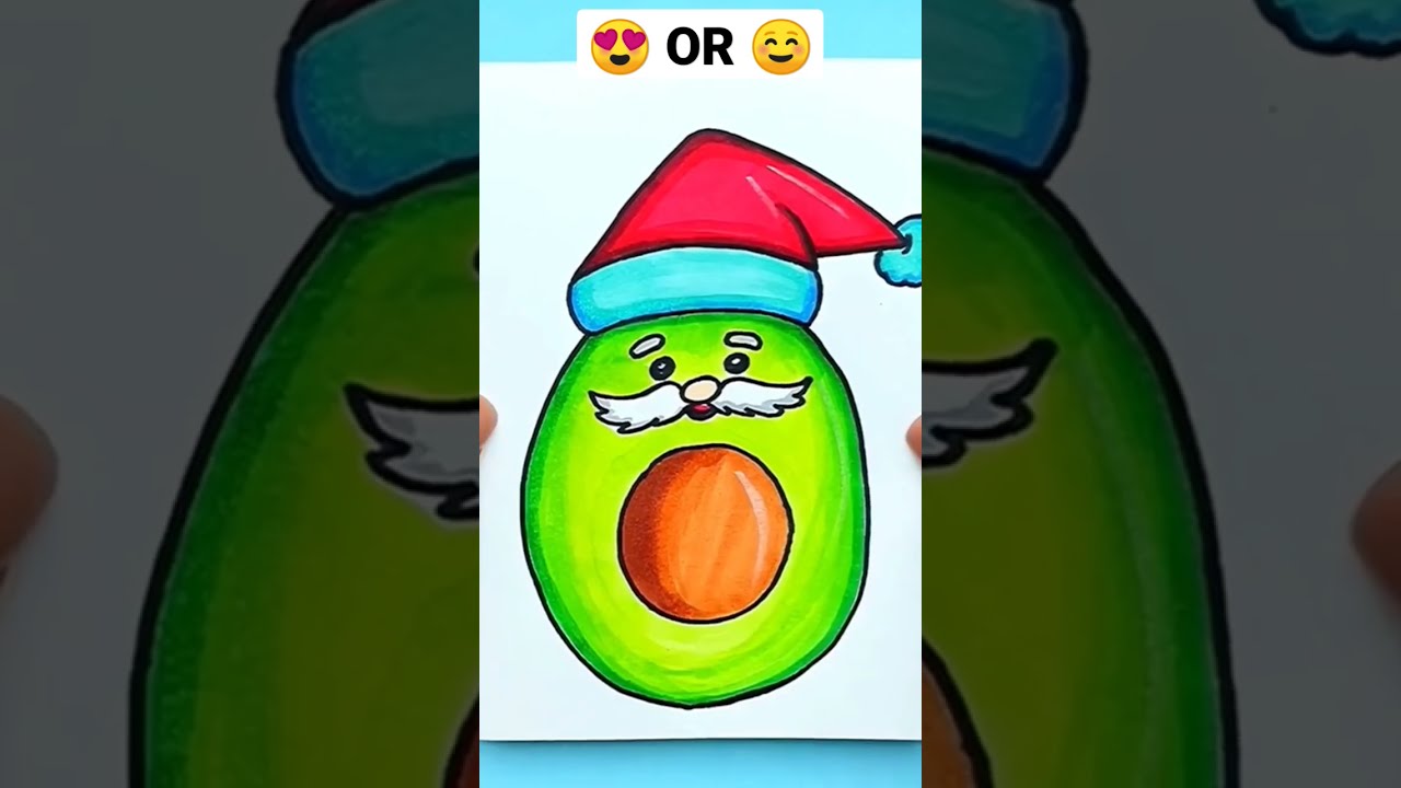 How to draw a Cute Avocado in a Christmas hat 