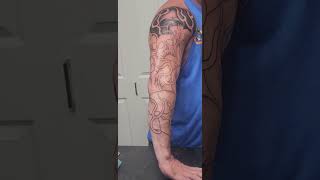 Wicked Skull Arm Sleeve Day 1.  Ricky Sturdivant Did The Work @ Artkore Tattoo.  Bloomington, IL