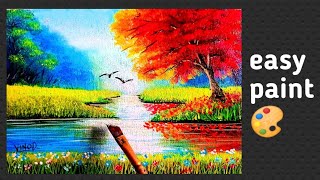 Easy Acrylic Painting Trees & Rever Landscape || How To Make Acrylic Landscape Painting