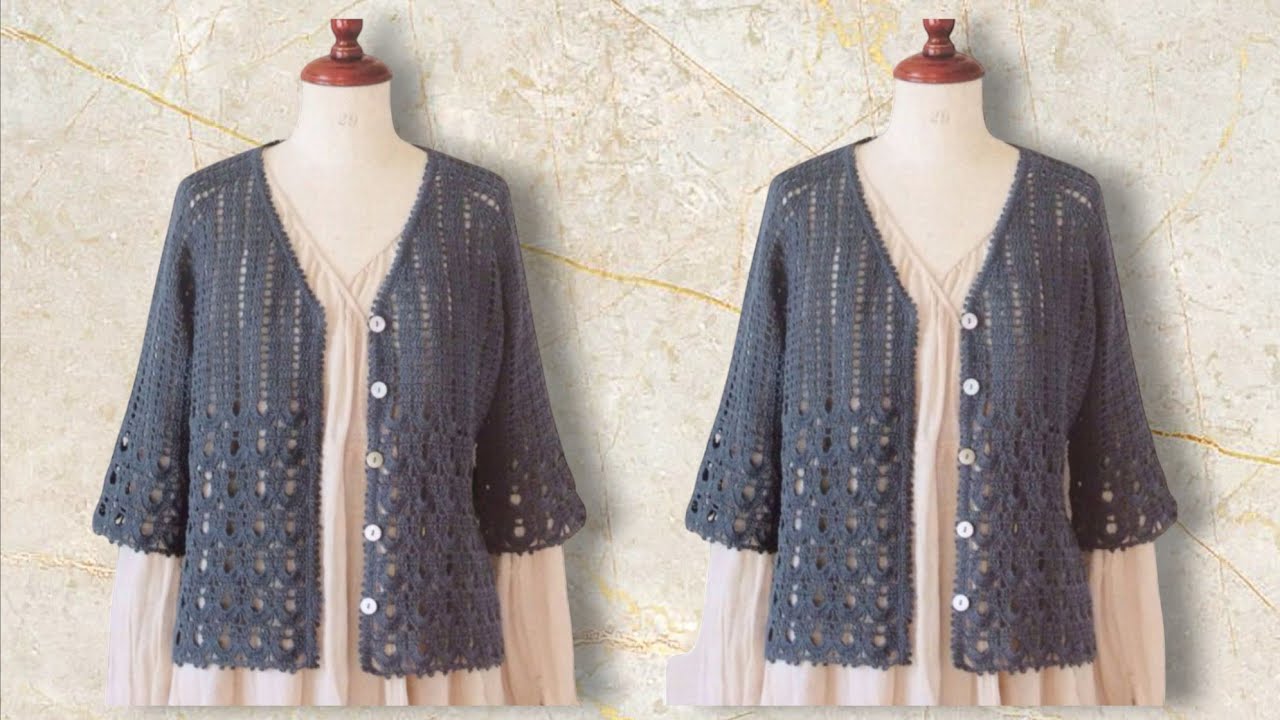 كروشيه  top down جاكت كروشيه  نسائي بصدر V  / قناة #كروشيه_يوتيوب مع سهام البنهاوي 🍁