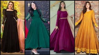 Top25+ Chiffon silk full sleeves plain anarkali frocks ║party wear dresses 2022 screenshot 5