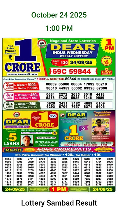 24/10/2025 lottery sambad result 1 pm #lotterysambadlive #dearlotterysambadlive #lottery