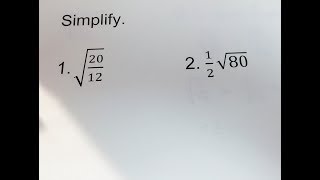 Algebra 1 Simplify Radical Expressions