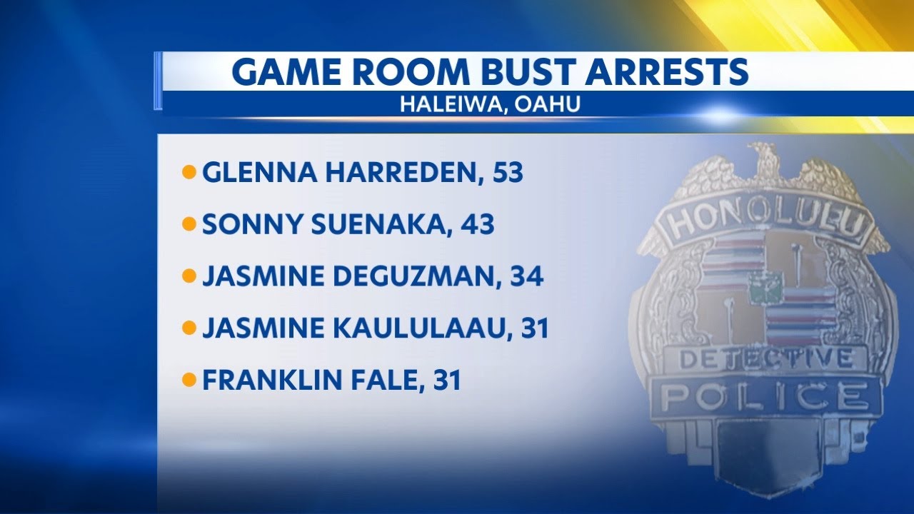 Five arrested on warrants during game room bust in Haleiwa - YouTube