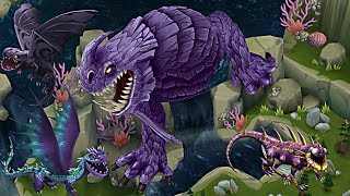 Purple Death and all it's Marooned Dragons (Deathstrand,Mukchucker,Greezer) - Dragons:Rise of Berk
