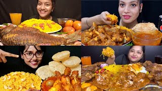 ASMR: EATING SPICY BASANTI PULAO?? BUTTER CHICKEN | CHICKEN CURRY | FISH CURRY?*MUKBANG FOOD INDIAN*