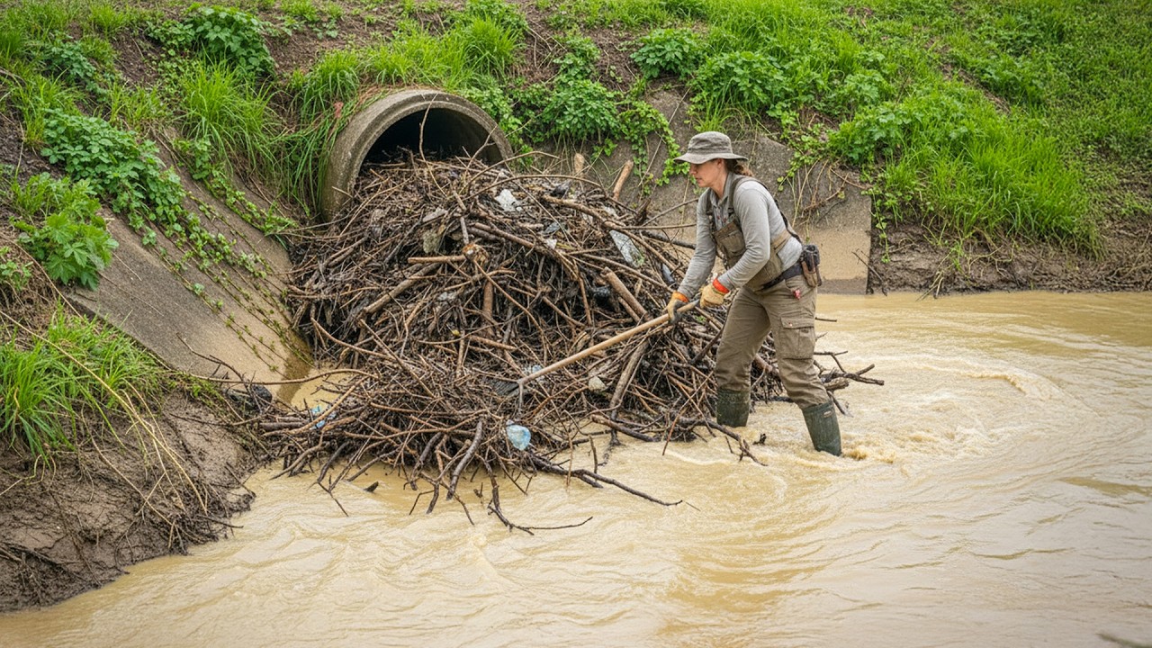 Restoring Drainage by Cleaning a Clogged Culvert - YouTube