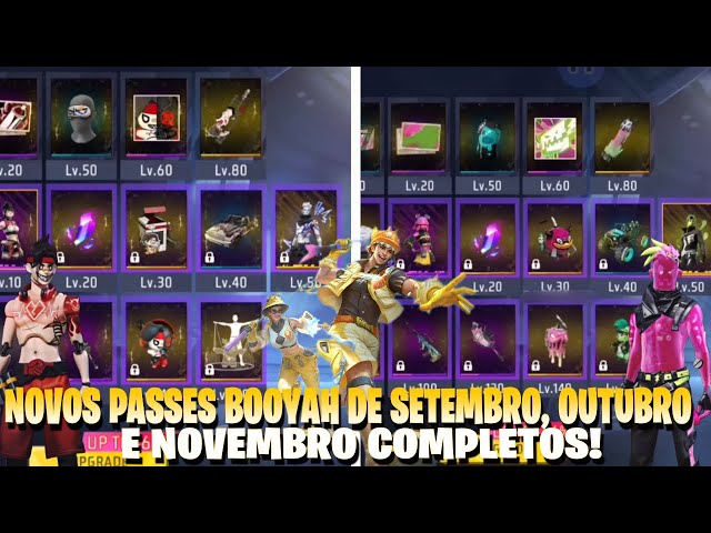 EXCLUSIVO! NOVOS PASSES BOOYAH DE SETEMBRO, OUTUBRO E NOVEMBRO 2023  COMPLETOS! NOVIDADES FREE FIRE 