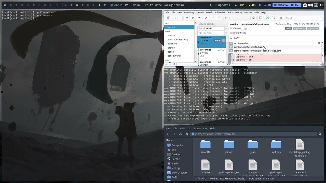 Arco : 4064 Creating a new Carli - archiso 77 - cowspace - grub - ricing with arcolinux-nemesis 2/4