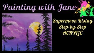 Supermoon Rising Step by Step Acrylic Painting on Canvas for Beginners