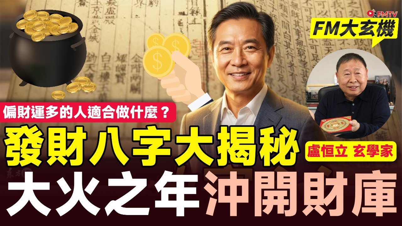 八字財運大解析︱大火之年沖開財庫︱發財八字大揭秘，這幾種是富貴命格︱偏財運多的人適合做什麼？︱盧恒立師傅︱八字分析 八字五行 算命 玄學 命理︱#FM大玄機