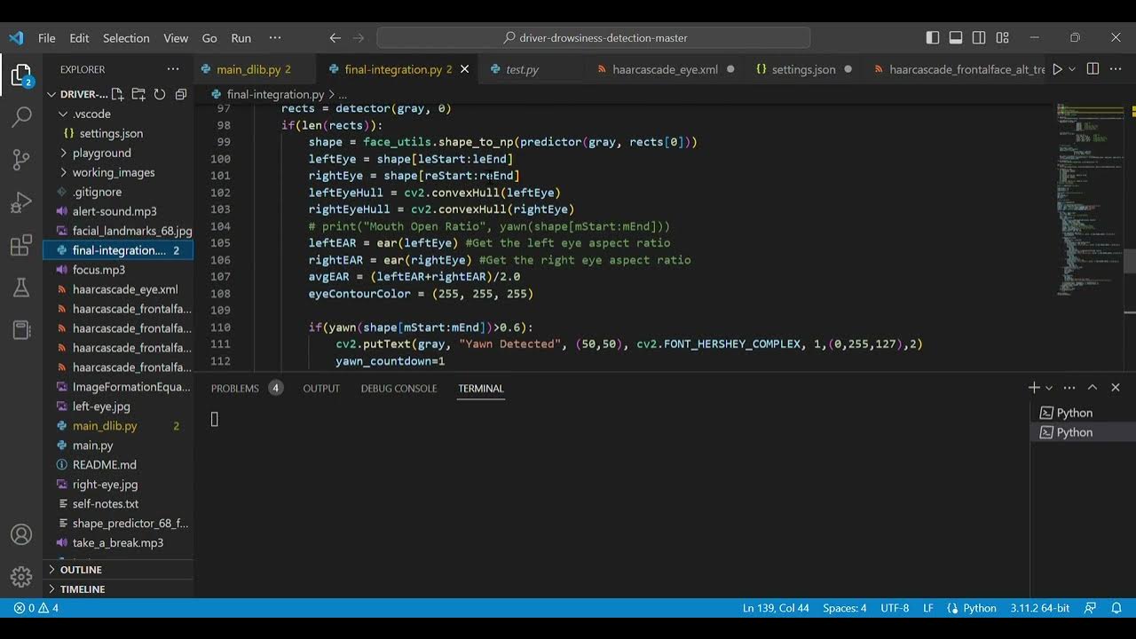 settings json driver drowsiness detection master Visual Studio Code ...