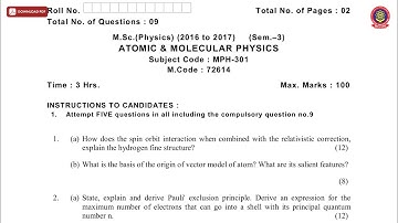 MSC 3RD SEM PHYSICS ATOMIC AND MOLECULAR PHYSICS NOV 2019 | PTU