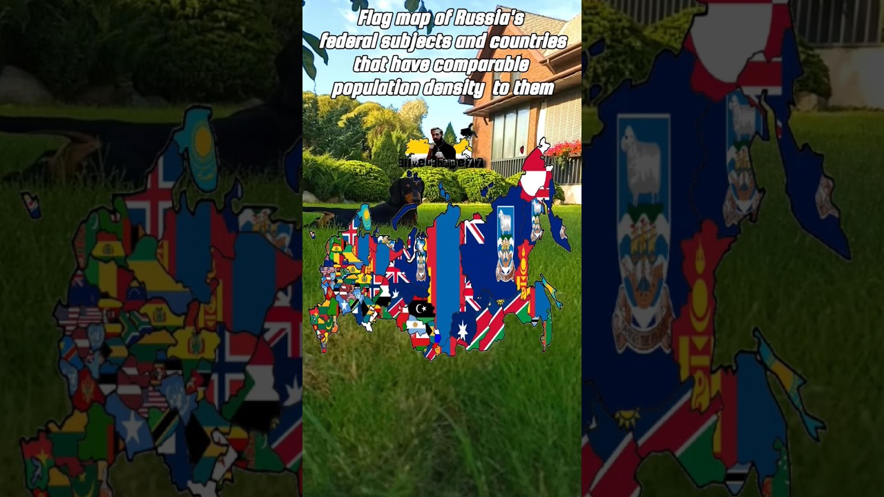 Flag map of Russia's federal subjects and countriesthat have comparable population density  to them