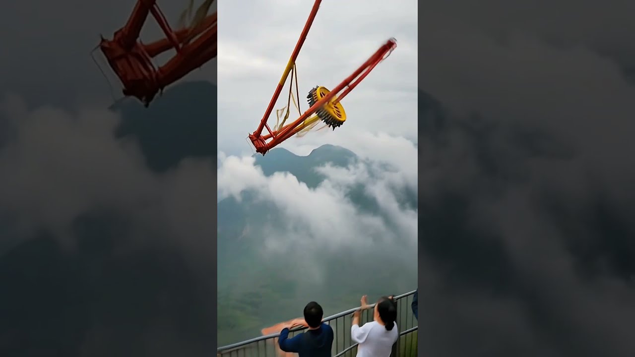 Cliffside Amusement Platform Topples And Falls Down The Slope 
