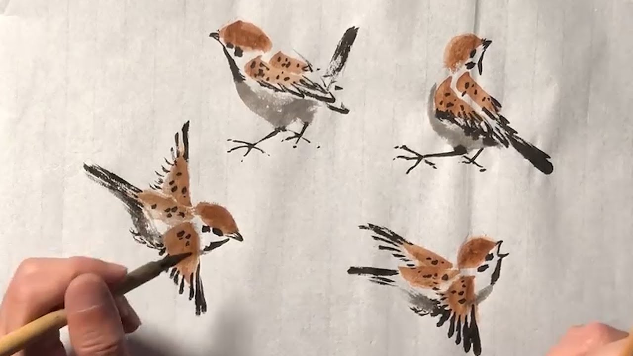 Chinese Brush Painting: Sparrows in Traditional Style - YouTube