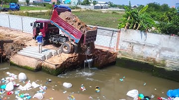 First Start Huge Project! Landfill Delete Flooded Pond, Heavy Dump Truck 5Ton and Bulldozer D20P
