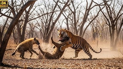 Hyenas attack baby gorilla 🦍‼️. But a tiger save baby gorilla and kill hyenas.