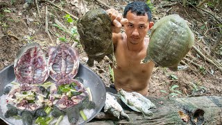 Wow! Catching Turtles In River &amp; Fried Turtles Eating Delicious