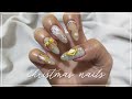 2021 Christmas Nails with diamonds &amp; gold parts | Long Natural Nails #selfnail