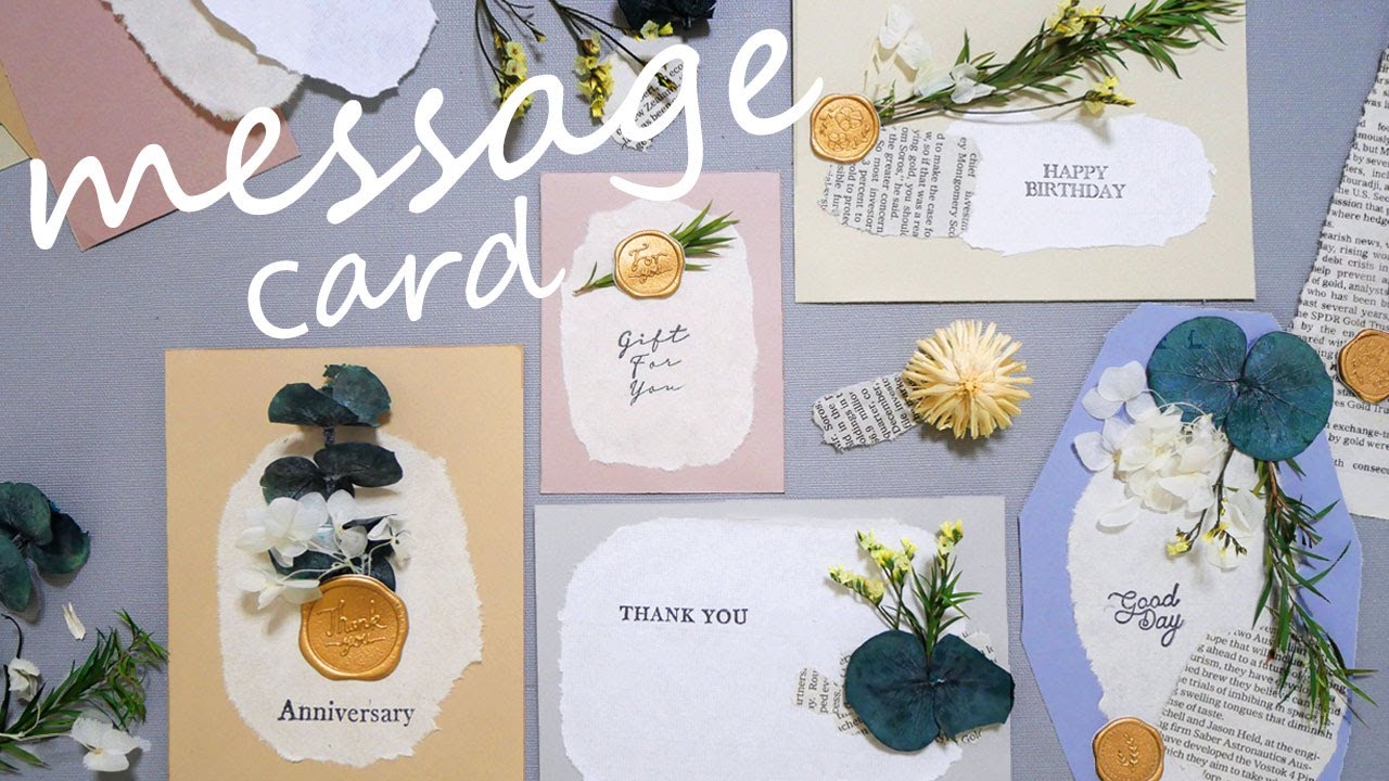 Handmade Card Ideas ダイソーのドライフラワーで5つのメッセージカードの作り方 作業動画 100均diy コラージュ How To Make A Message Card 紙もの Youtube