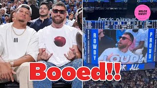 Travis Kelce is BOOED in Dallas after rocking up at Mavs-Timberwolves with Patrick Mahomes