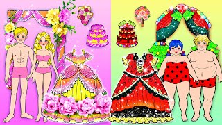 Pink And Red Couple Dresses New Wedding | कागज की गुड़िया ड्रेस अप | Woa Doll Hindi