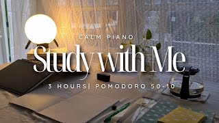 🌤️ 3 Hours Study with Me | Pomodoro 50-10⏰| Calm Piano 🎹 | Sunset & Flowing Water 💧