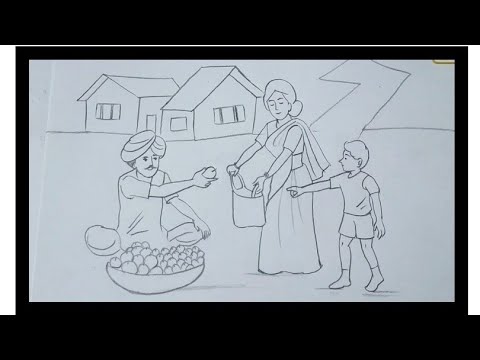 How To Draw Village Market  Outline Drawing Easily  YouTube