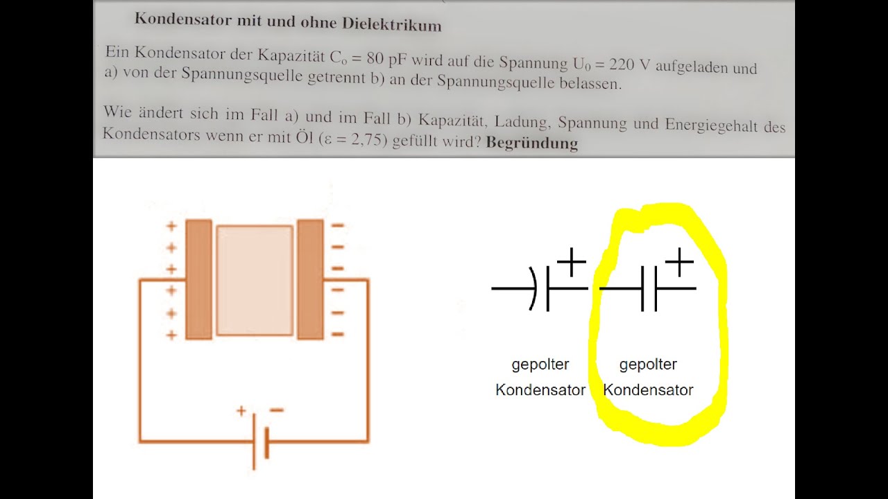 Aufgabe: Dielektrikum im Kondensator mit und ohne Spannungsquelle - YouTube