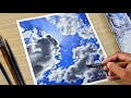 Watercolor Painting of Blue Sky with Clouds