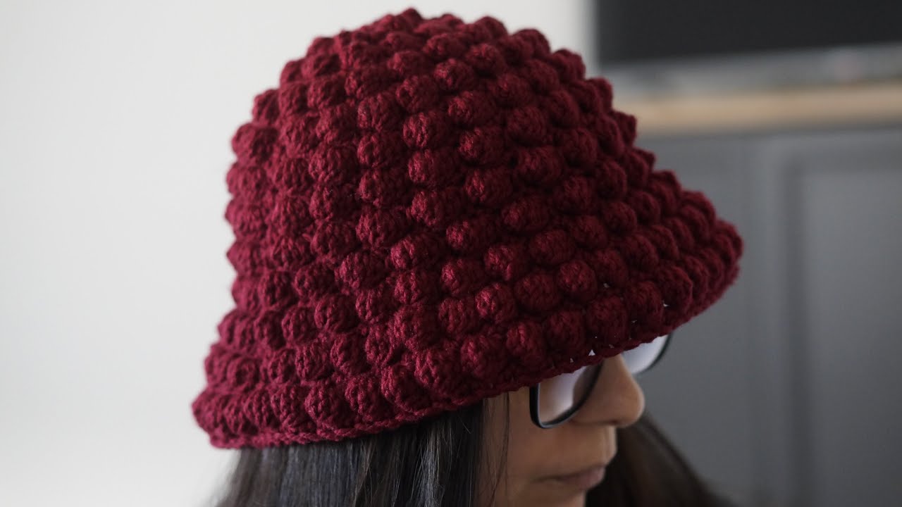 Left-handed: How to crochet the bobble stitch Bucket hat 