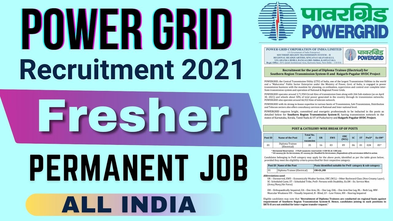 PGCIL SOUTHERN REGION Recruitment 2021 Full Details to Apply || New Govt job updates