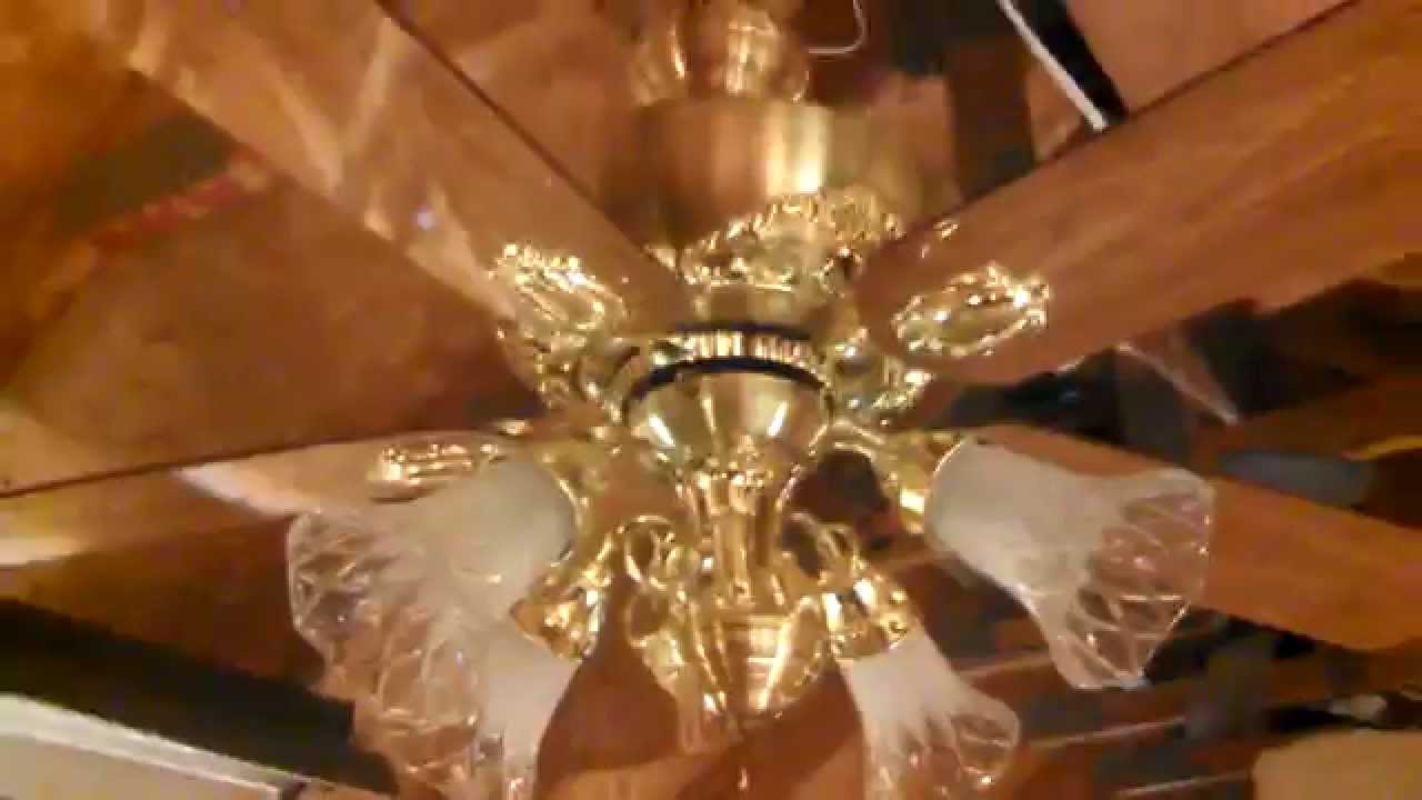 Encon Ceiling Fan (polished AND antique brass, with light) - YouTube