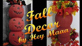 🍁Fall Decor: Stacked Pumpkin 🎃 Jack O' Lantern 2 Looks -Terra Cotta Totem Pole Planter by Hey Maaa