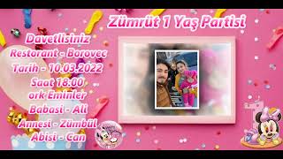 Zümrüt 1 Yaş Partisi DAVETIYE