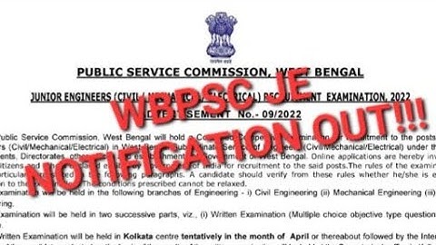WBPSC JUNIOR ENGINEER (CIVIL/MECH/ELE) NOTIFICATION OUT!!!