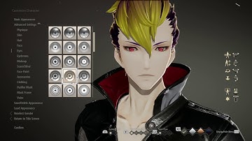 Code Vein - male character customization overview