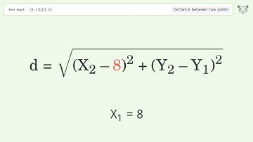 Find the distance between two points p1 (8,13) and p2 (3,0): Step-by-Step Video Solution