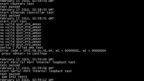 SGI O2 PROM hardware tests over serial console - part 2 of 2